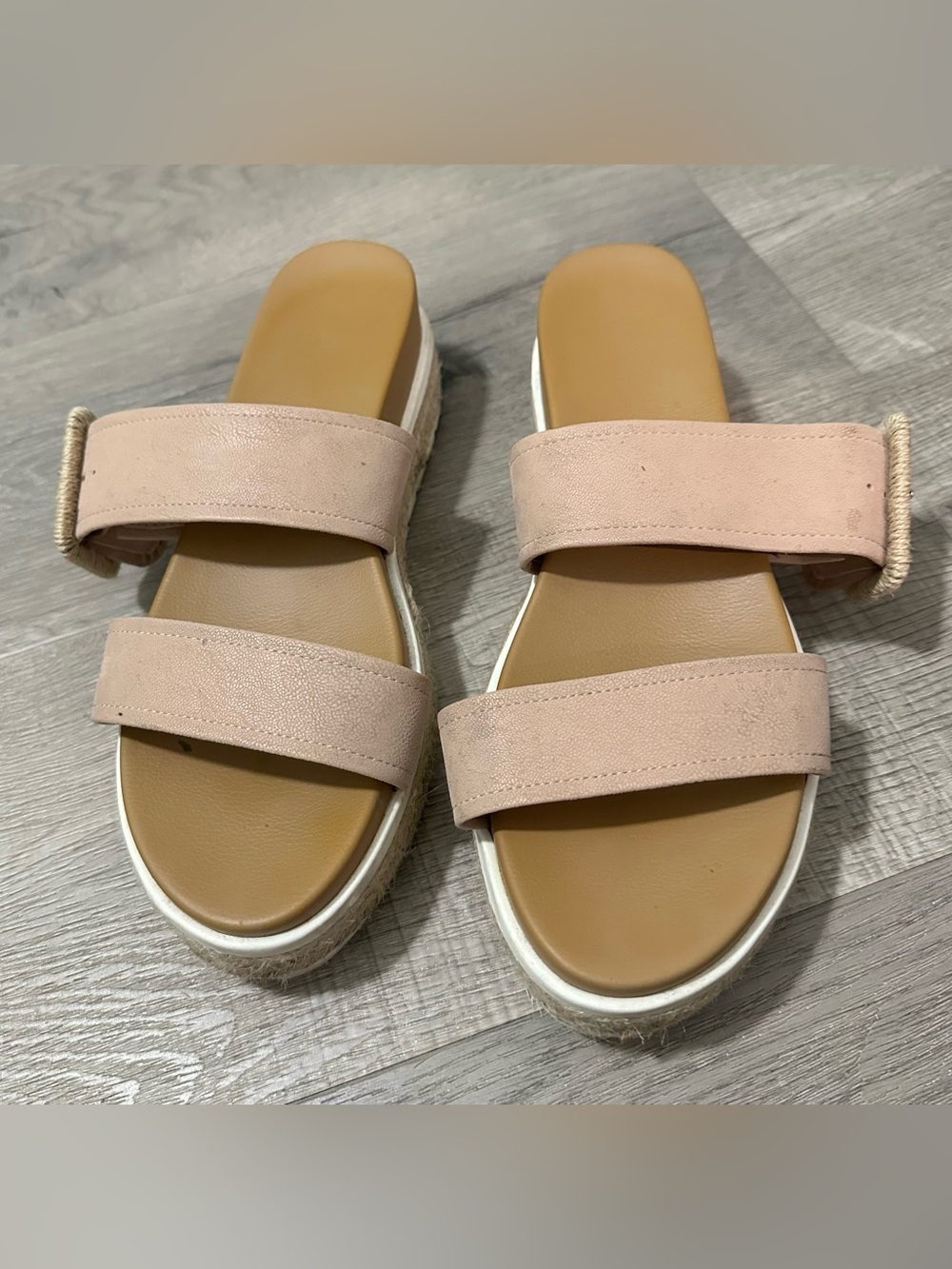 MIA Double-Strap Slide Sandals in Blush Pink and Tan